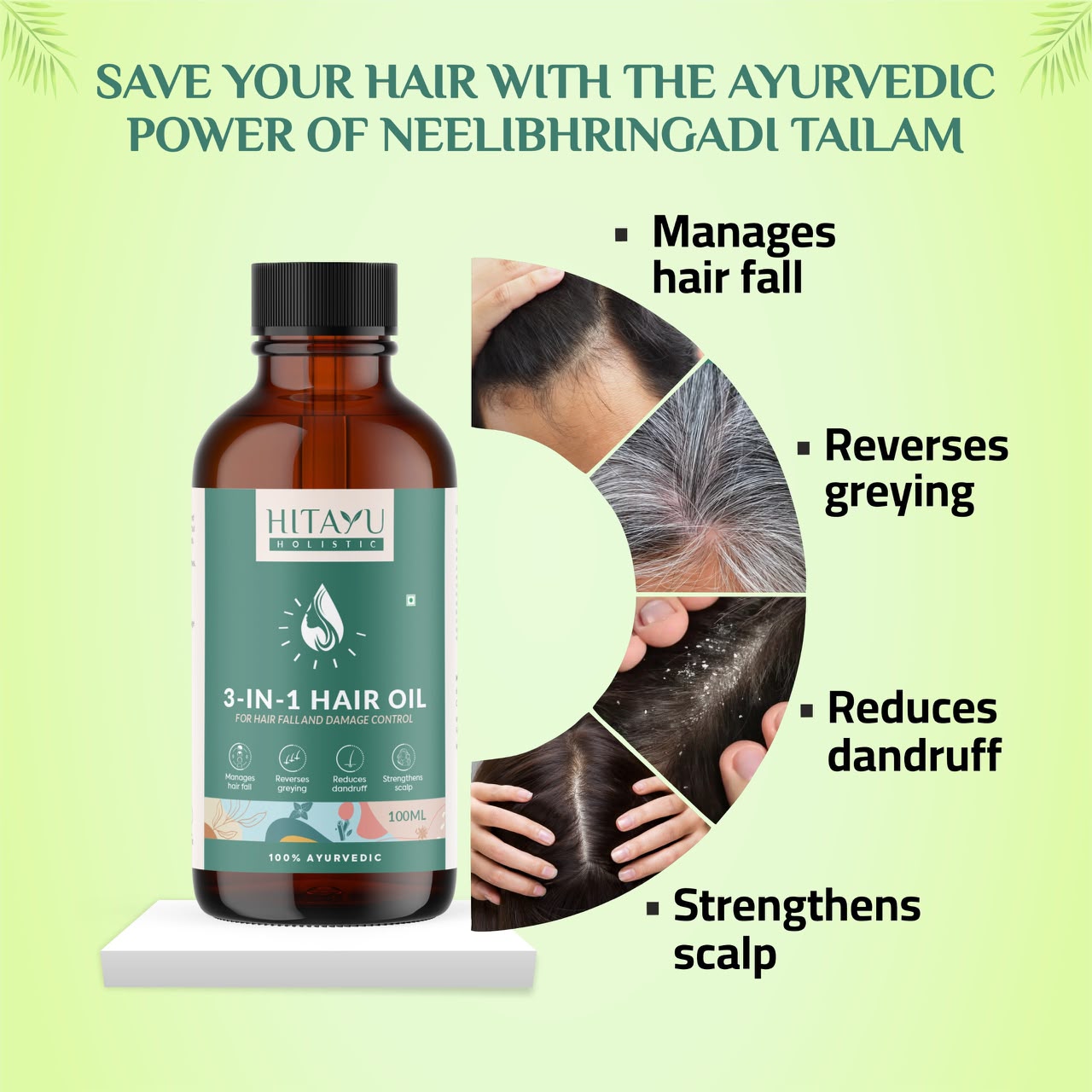 3‑in‑1 Hair‑Fall, Dandruff & Turn Hair Black Ayurvedic Oil